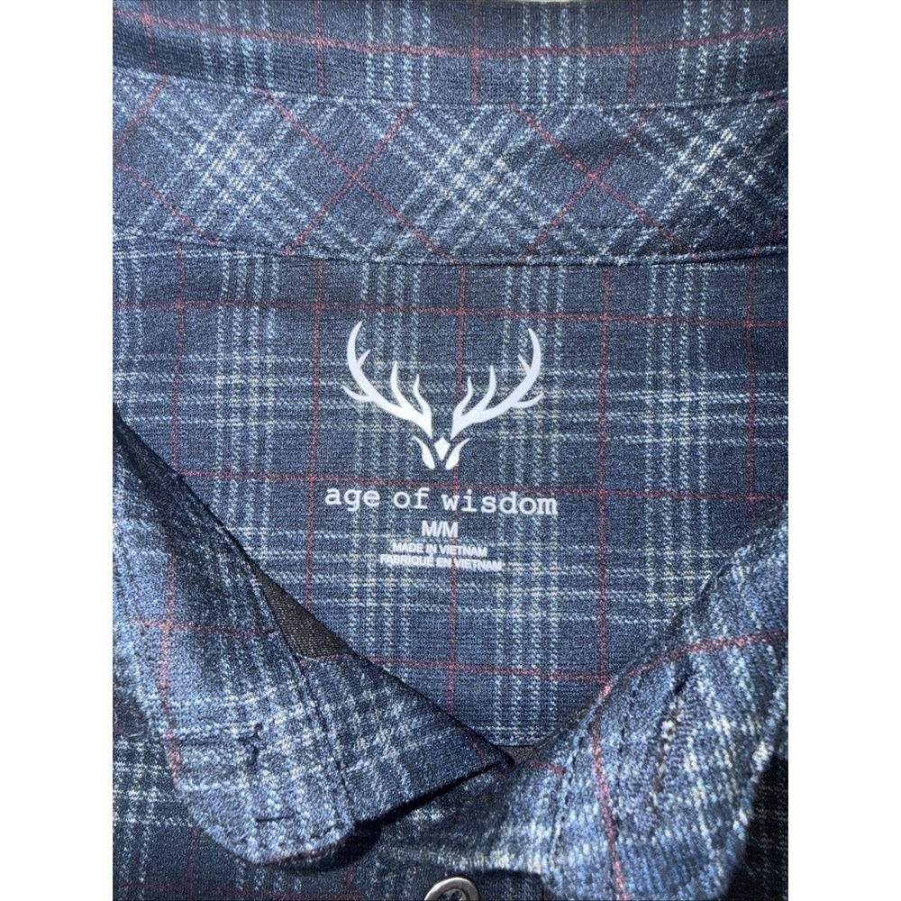 Age of Wisdom Flannel Shirt‎ Men Med Blue Plaid Flap Pocket Metal Button Shacket - Picture 2 of 12